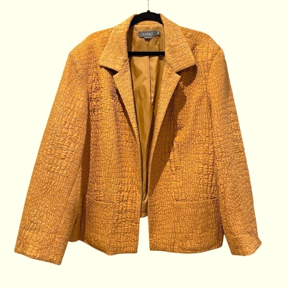 Koret Woman‎ VTG Blazer Mustard Yellow Crinkle Textured Career Jacket Womens 28W